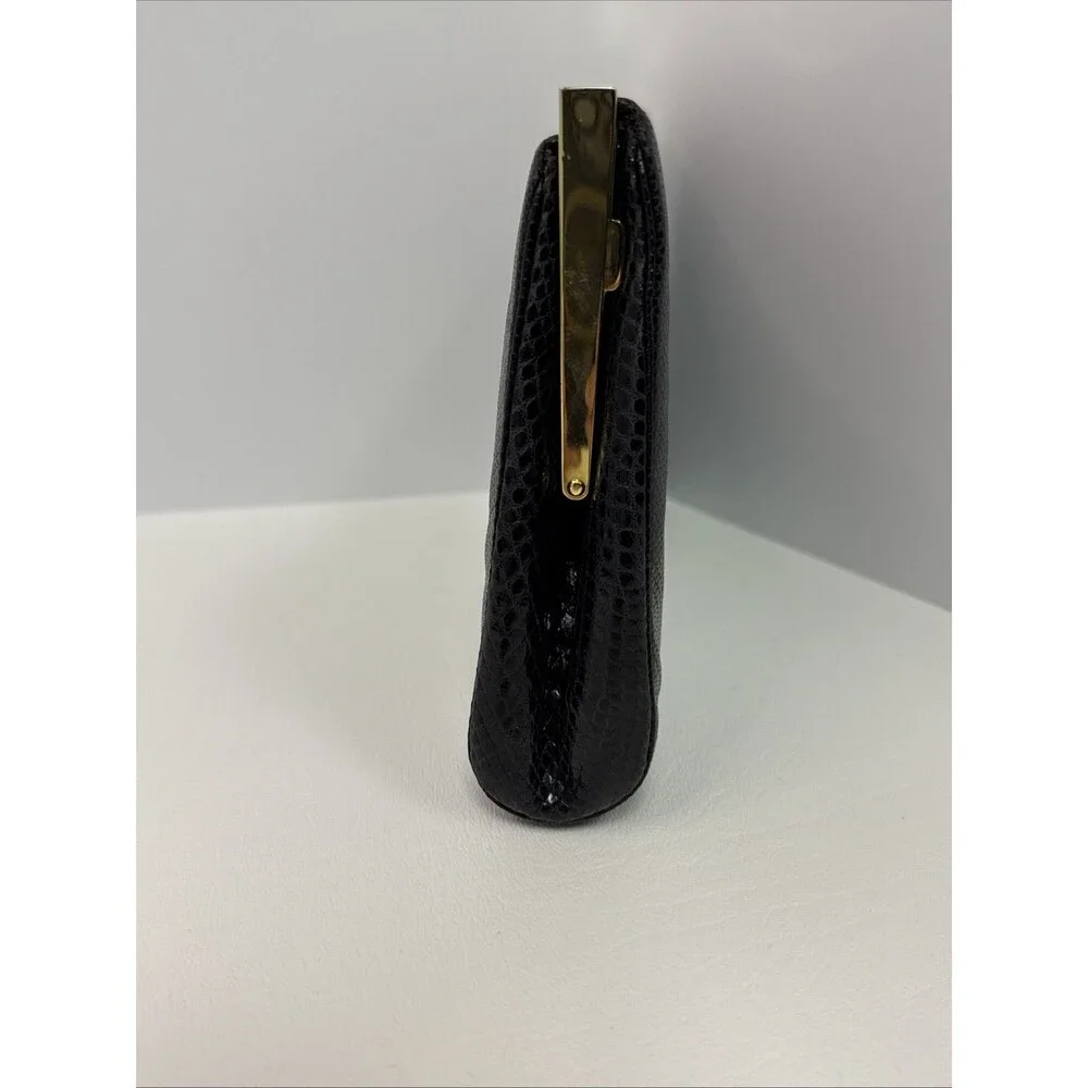 Judith Leiber Black Lizard Snakeskin Leather Rhinestone Clutch Bag Comb Vintage - Picture 9 of 16